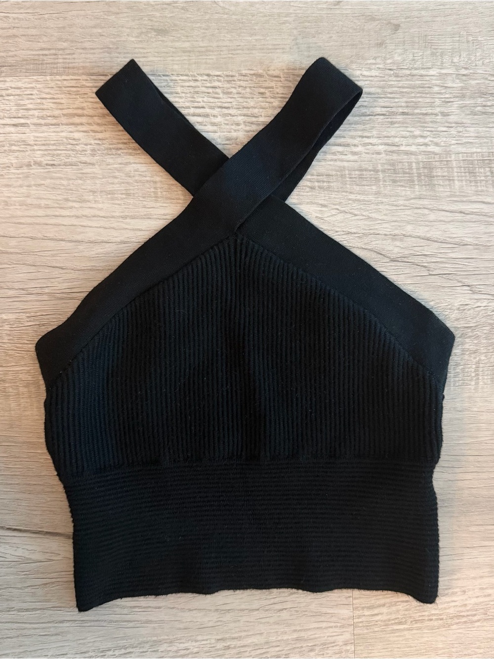 Abercrombie & Fitch Black Ribbed Cross-Back Crop Top